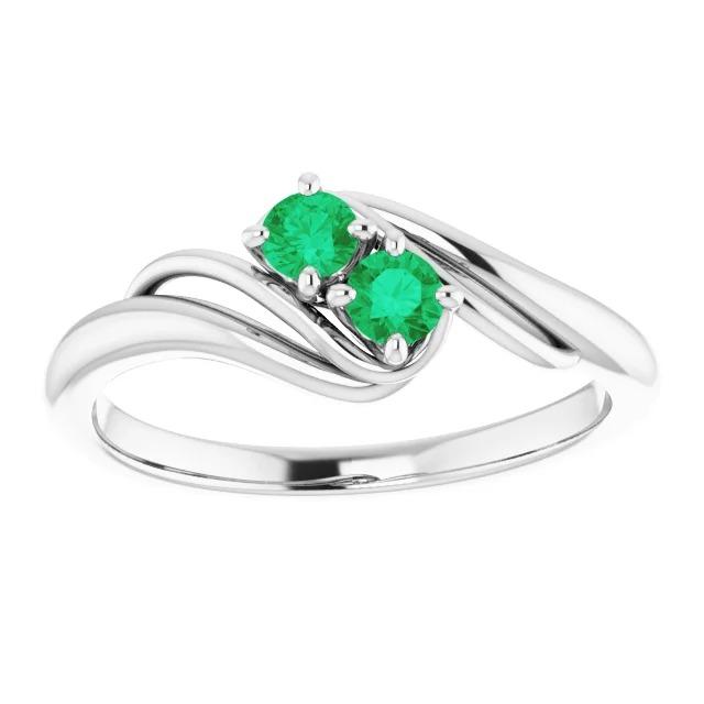 Round Green Emerald Bypass Setting Ring 1.60 Carats White Gold 14K - Gemstone Ring-harrychadent.ca