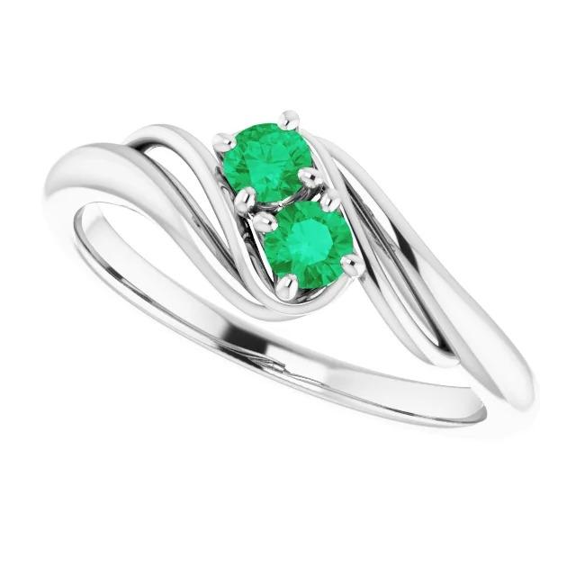 Round Green Emerald Bypass Setting Ring 1.60 Carats White Gold 14K - Gemstone Ring-harrychadent.ca