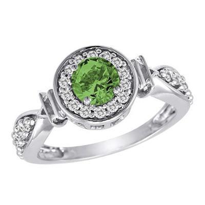Round Green Sapphire Diamond Ring White Gold Jewelry 1.35 Ct. - Gemstone Ring-harrychadent.ca