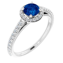 Round Halo Blue Sapphire 2.50 Carats Ring White Gold 14K