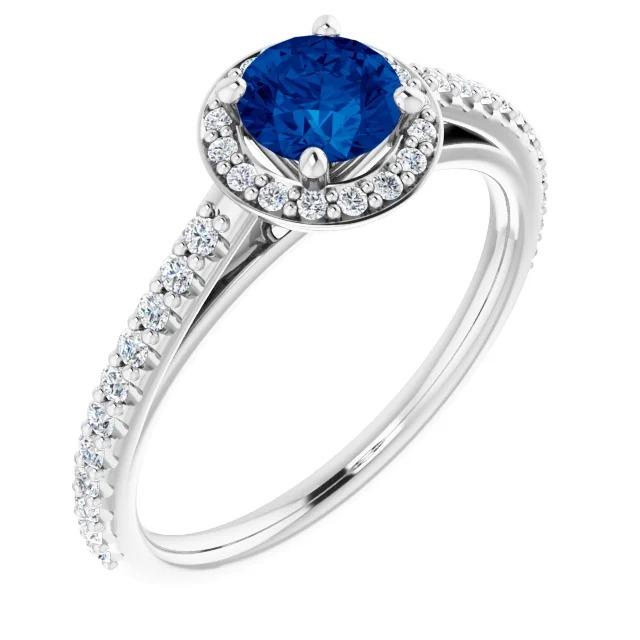 Round Halo Blue Sapphire 2.50 Carats Ring White Gold 14K - Gemstone Ring-harrychadent.ca