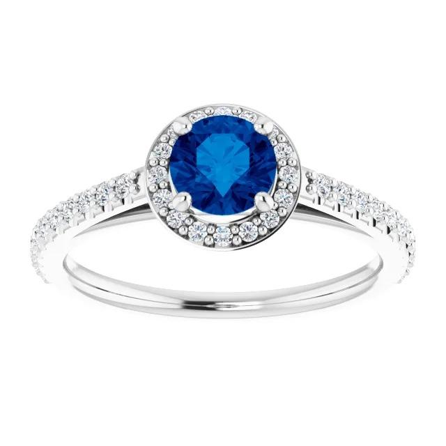 Round Halo Blue Sapphire 2.50 Carats Ring White Gold 14K - Gemstone Ring-harrychadent.ca