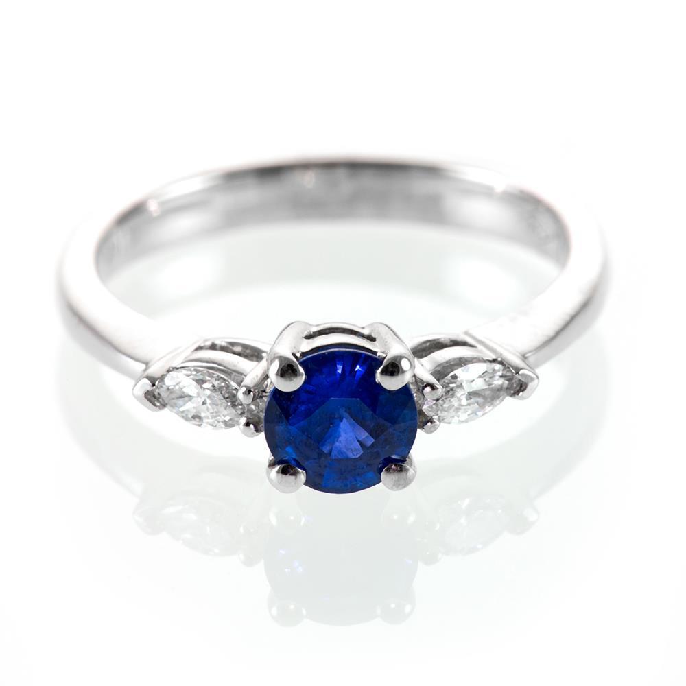 Round & Marquise Ceylon Blue Sapphire Diamonds Ring White Gold 2.50 Ct - Gemstone Ring-harrychadent.ca