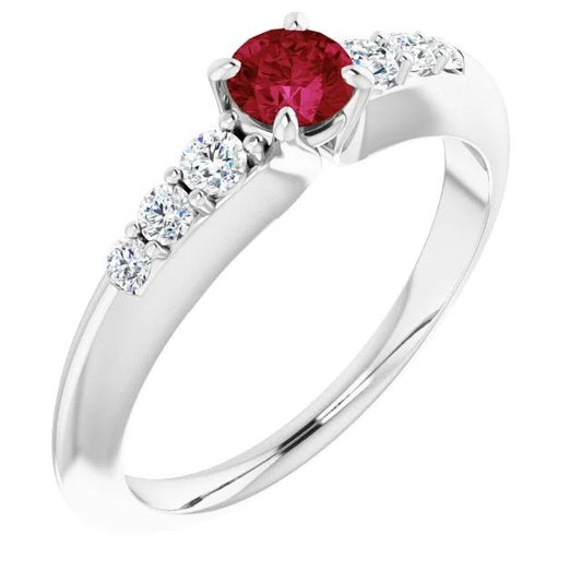 Round Ruby 1.50 Carats Engagement Ring White Gold 14K - Gemstone Ring-harrychadent.ca