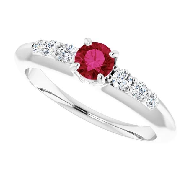 Round Ruby 1.50 Carats Engagement Ring White Gold 14K - Gemstone Ring-harrychadent.ca