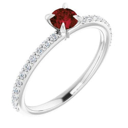 Round Ruby And Natural Earth Mined Diamonds Ring 0.95 Carats