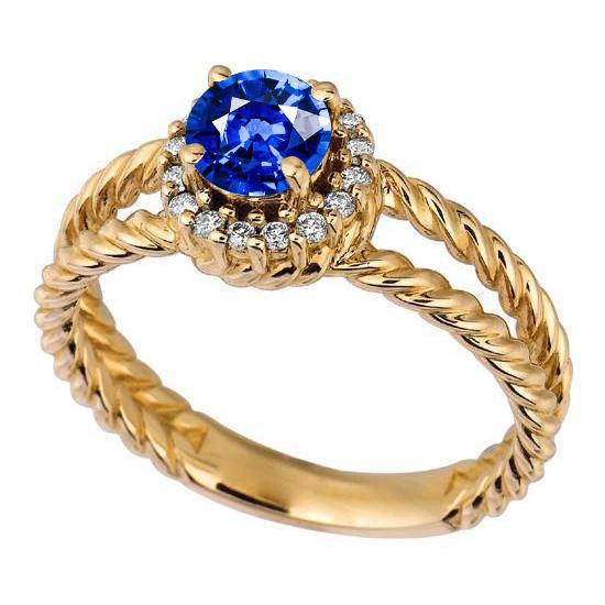 Round Sapphire And Diamond Fancy Ring 2 Carats Yellow Gold 14K - Gemstone Ring-harrychadent.ca