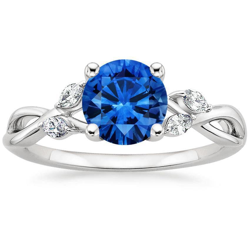 Round Sri Lankan Sapphire And Marquise Diamond Ring Gold 2.10 Ct - Gemstone Ring-harrychadent.ca
