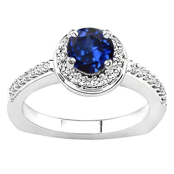 Round Sri Lankan Sapphire Diamonds Ring 5.76 Carats White Gold 14K - Gemstone Ring-harrychadent.ca