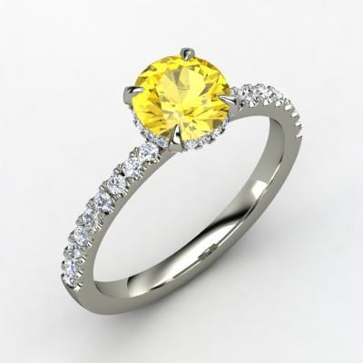 Round Yellow Sapphire Diamond Wedding Ring 3.50 Carats White Gold 14K - Gemstone Ring-harrychadent.ca