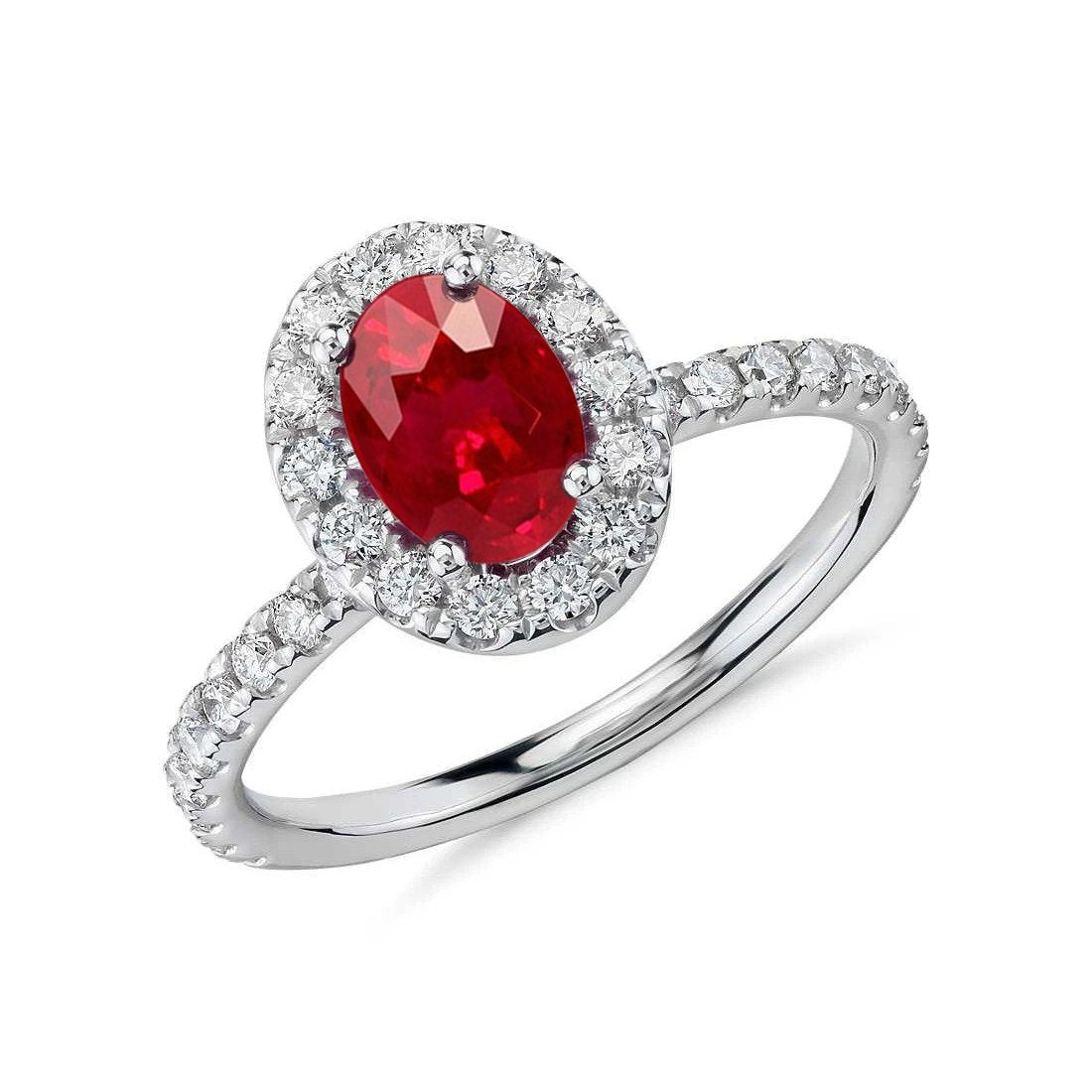 Ruby And Halo Diamond Wedding Ring White Gold 14K 4.55 Ct - Gemstone Ring-harrychadent.ca