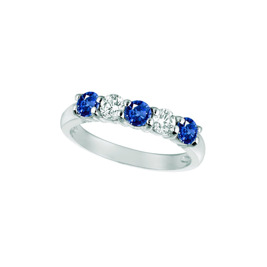 Sapphire And Diamond 5 Stones Eternity Band 1.50 Carats White Gold 14K - Gemstone Ring-harrychadent.ca