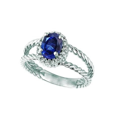 Sapphire And Diamond Oval Fancy Ring 1.55 Carats 14K White Gold - Gemstone Ring-harrychadent.ca