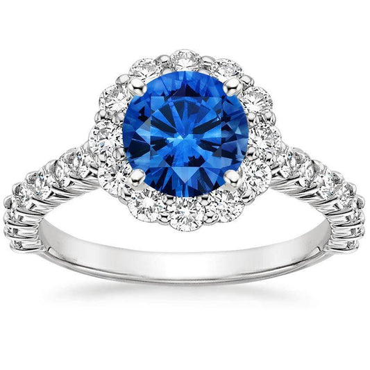 Sapphire And Diamond Ring White Gold Fine Jewelry Round Cut 3.40 Ct - Gemstone Ring-harrychadent.ca