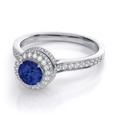 Sapphire And Diamond Wedding Ring Jewelry Gold White 3 Ct Round Cut - Gemstone Ring-harrychadent.ca