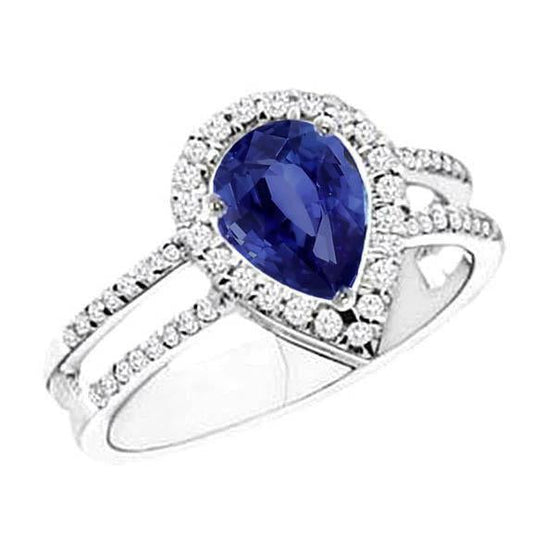 Sapphire And Diamonds 2.75 Carats Ring Split Shank Gold White 14K - Gemstone Ring-harrychadent.ca