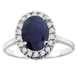 Sapphire And Diamonds 5 Carats Halo Ring White Gold 14K
