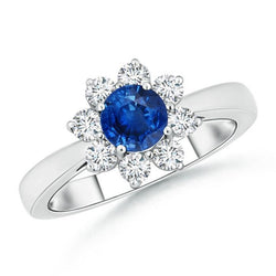 Sapphire And Natural Earth Mined Diamonds Round Cut 2.45 Ct Wedding Ring White Gold 14K