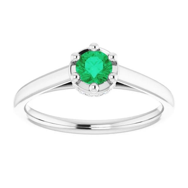 Six Prong Round Green Emerald Diamond Ring 1.25 Carats White Gold 14K - Gemstone Ring-harrychadent.ca