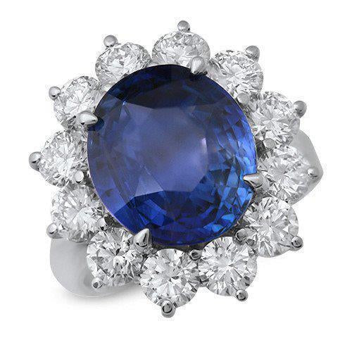 Solid White Gold 14K Oval Sri Lankan Sapphire 7 Carat Diamond Ring - Gemstone Ring-harrychadent.ca