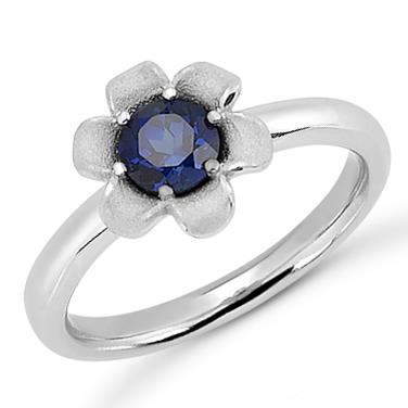 Solitaire 1.50 Ct Round Ceylon Sapphire Ring Flower Style WG 14K - Gemstone Ring-harrychadent.ca
