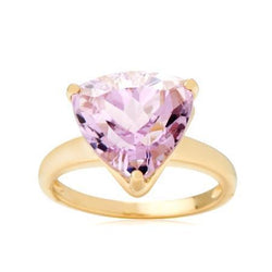 Solitaire 10 Carat Pink Kunzite Ring Yellow Gold 14K