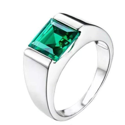 Solitaire 4.50 Carat Green Emerald Ring 14K White Gold New - Gemstone Ring-harrychadent.ca