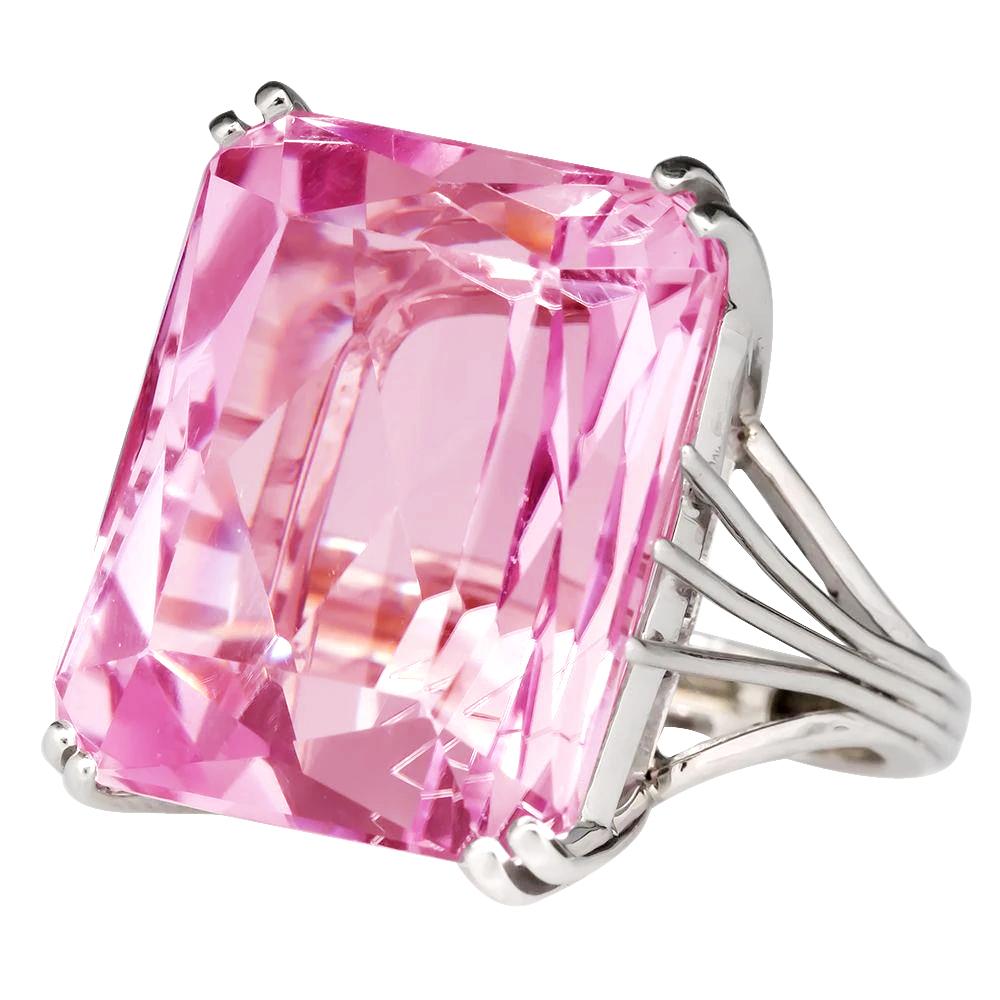 Solitaire Asscher Cut 18 CT Pink Kunzite Wedding Ring White Gold - Gemstone Ring-harrychadent.ca