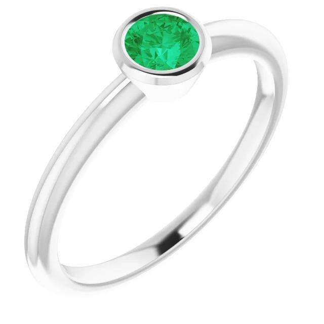 Solitaire Green Emerald Engagement Ring 0.75 Carats Bezel Setting - Gemstone Ring-harrychadent.ca