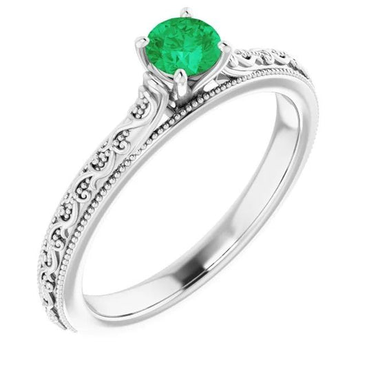 Solitaire Ring 0.75 Carats Columbian Green Emerald Milgrain Filigree - Gemstone Ring-harrychadent.ca