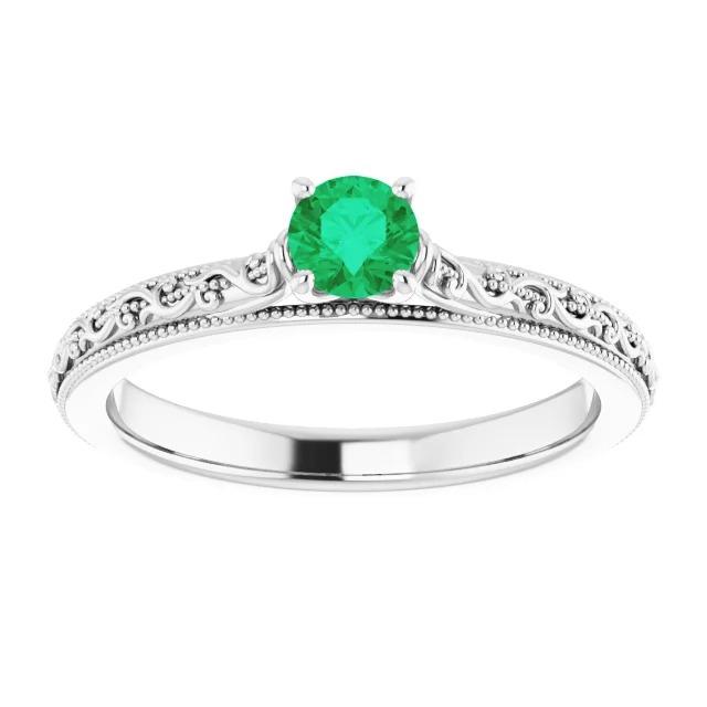 Solitaire Ring 0.75 Carats Columbian Green Emerald Milgrain Filigree - Gemstone Ring-harrychadent.ca