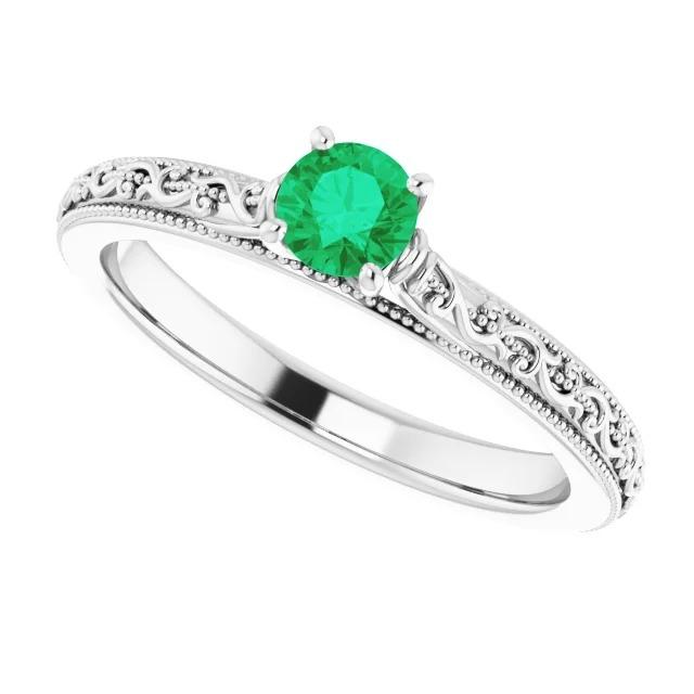 Solitaire Ring 0.75 Carats Columbian Green Emerald Milgrain Filigree - Gemstone Ring-harrychadent.ca