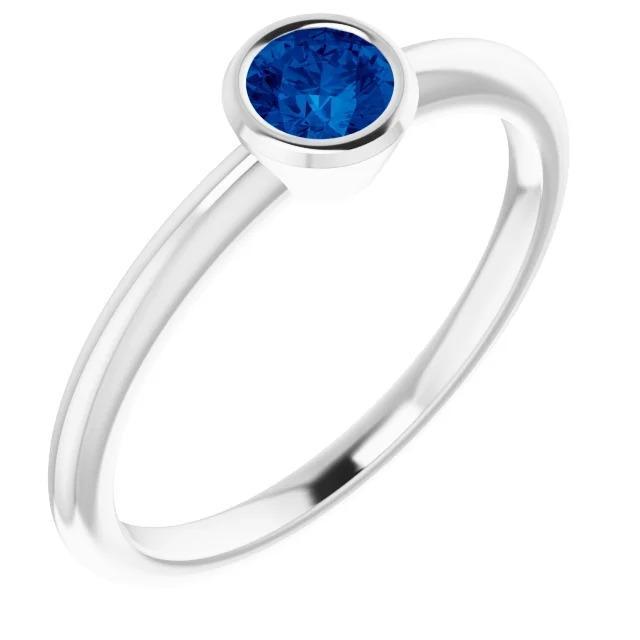Solitaire Ring Blue Sapphire 0.75 Carats Bezel Setting White Gold 14K - Gemstone Ring-harrychadent.ca