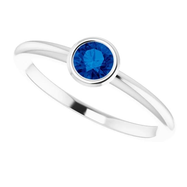 Solitaire Ring Blue Sapphire 0.75 Carats Bezel Setting White Gold 14K - Gemstone Ring-harrychadent.ca