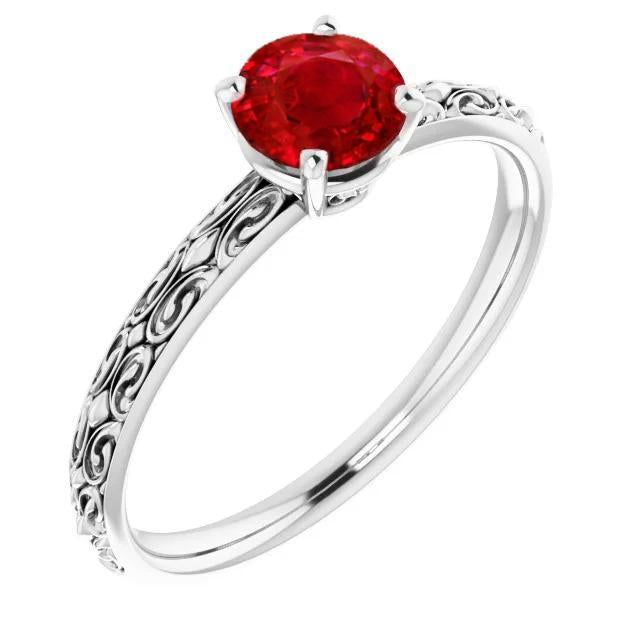 Solitaire Ruby Antique Style Ring 1.50 Carats White Gold 14K - Gemstone Ring-harrychadent.ca