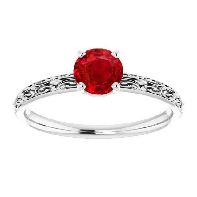 Solitaire Ruby Antique Style Ring 1.50 Carats White Gold 14K - Gemstone Ring-harrychadent.ca