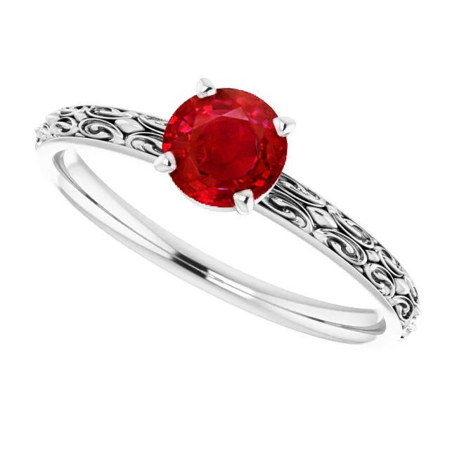 Solitaire Ruby Antique Style Ring 1.50 Carats White Gold 14K - Gemstone Ring-harrychadent.ca