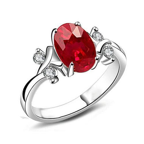 Solitaire With Accent 1.70 Ct. Ruby And Diamonds Ring White Gold 14K - Gemstone Ring-harrychadent.ca