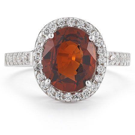 Solitaire With Accent 11.40 Ct Garnet And Diamonds Ring White Gold 14K - Gemstone Ring-harrychadent.ca
