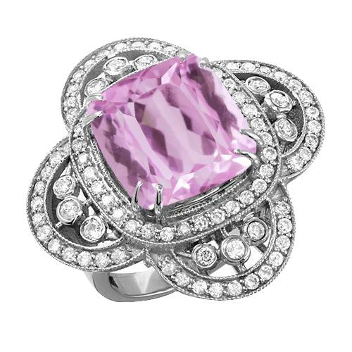 Solitaire With Accent 12 Carats Kunzite With Diamonds Ring Gold - Gemstone Ring-harrychadent.ca