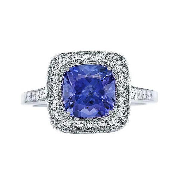 Solitaire With Accent 18 Ct Tanzanite With Diamonds Ring White Gold - Gemstone Ring-harrychadent.ca