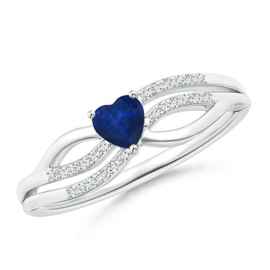 Solitaire With Accent 2 Carats Sapphire Diamonds Ring White Gold 14K - Gemstone Ring-harrychadent.ca