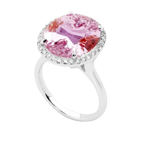 Solitaire With Accent 22.50 Ct. Kunzite With Diamonds Ring White Gold - Gemstone Ring-harrychadent.ca