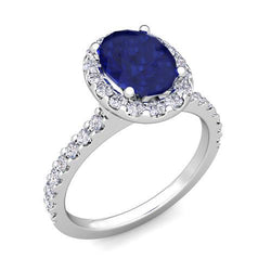 Solitaire With Accent 3.50 Carats Sapphire With Diamonds Ring White Gold