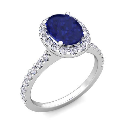 Solitaire With Accent 3.50 Carats Sapphire With Diamonds Ring White Gold - Gemstone Ring-harrychadent.ca