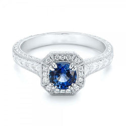 Solitaire With Accent 3.75 Ct Sapphire And Natural Earth Mined Diamonds Ring White Gold
