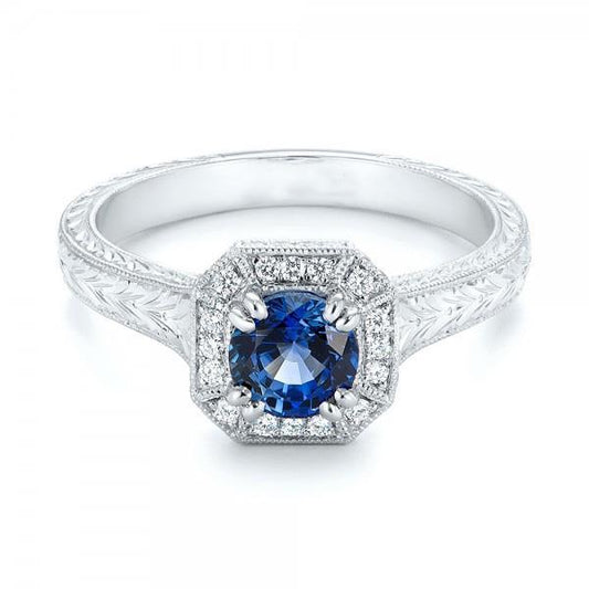 Solitaire With Accent 3.75 Ct Sapphire And Diamonds Ring White Gold - Gemstone Ring-harrychadent.ca