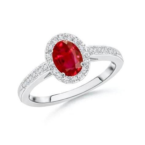 Solitaire With Accent 3.85 Carats Ruby And Diamonds Ring 14K WG - Gemstone Ring-harrychadent.ca