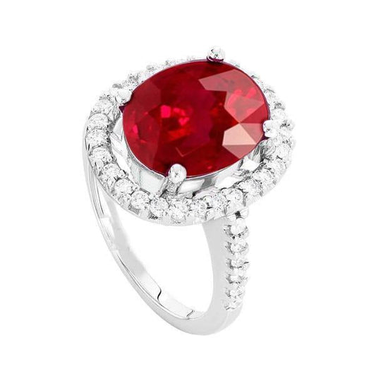 Solitaire With Accent 7 Ct. Ruby And Diamonds Ring White Gold 14K - Gemstone Ring-harrychadent.ca