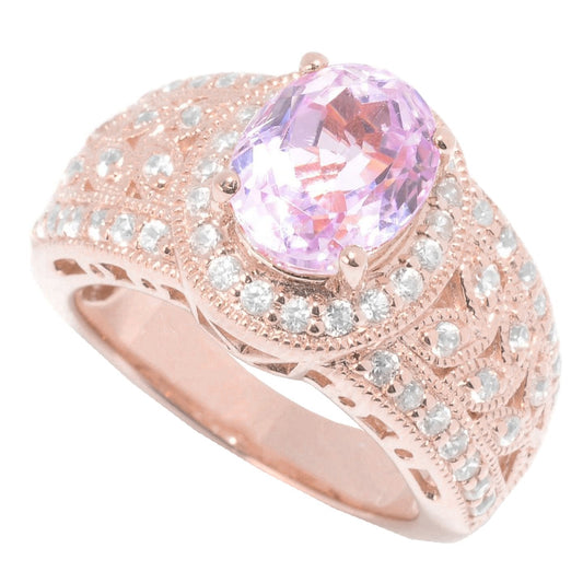 Solitaire With Accent Kunzite With Diamonds 15 Ct Ring Rose Gold - Gemstone Ring-harrychadent.ca